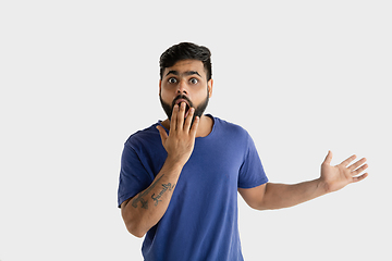 Image showing Portrait of young man isolated on white studio background