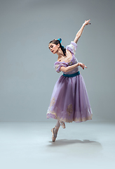 Image showing Contemporary ballroom dancer on grey studio background