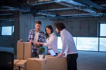 Image showing business people in group, architect and engineer on construction