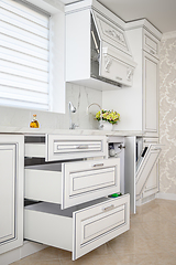 Image showing Luxury modern classic white kitchen interior