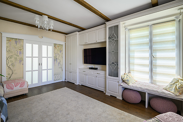 Image showing Classic brown and white living room interior