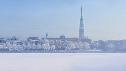 Image showing Winter skyline of Latvian capital Riga Old town