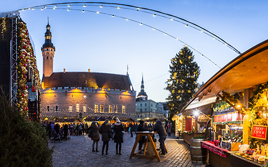 Image showing Traditional Christmas market in Tallinn old town.