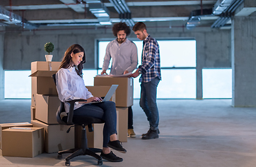 Image showing business people in group, architect and engineer on construction