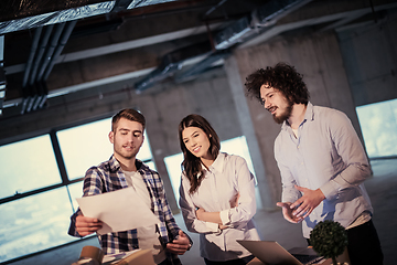 Image showing business people in group, architect and engineer on construction