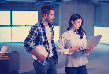 Image showing business people in group, architect and engineer on construction