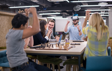 Image showing Young Multiethnic Business team using virtual reality headset