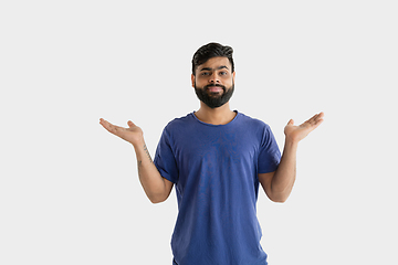 Image showing Portrait of young man isolated on white studio background