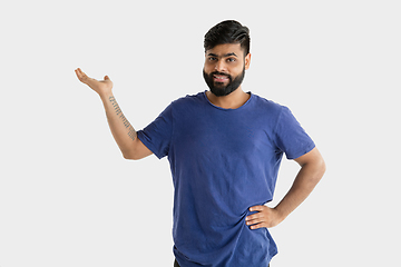 Image showing Portrait of young man isolated on white studio background