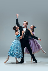 Image showing Contemporary ballroom dancers on grey studio background