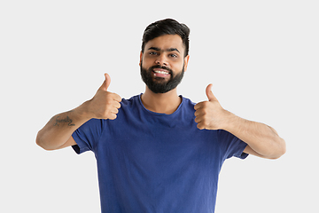 Image showing Portrait of young man isolated on white studio background