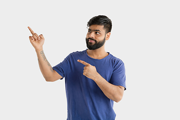 Image showing Portrait of young man isolated on white studio background