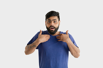 Image showing Portrait of young man isolated on white studio background