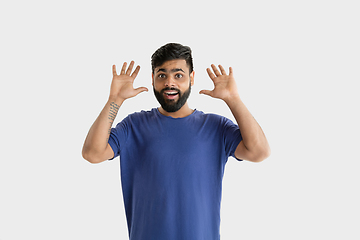 Image showing Portrait of young man isolated on white studio background