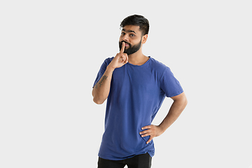 Image showing Portrait of young man isolated on white studio background