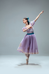 Image showing Contemporary ballroom dancer on grey studio background