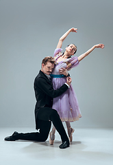 Image showing Contemporary ballroom dancers on grey studio background