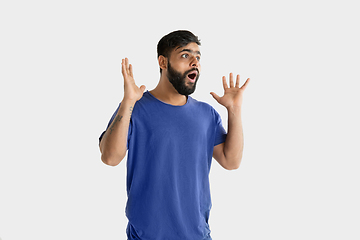 Image showing Portrait of young man isolated on white studio background