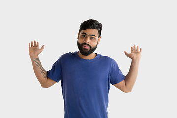 Image showing Portrait of young man isolated on white studio background