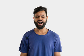 Image showing Portrait of young man isolated on white studio background