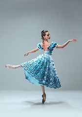 Image showing Contemporary ballroom dancer on grey studio background