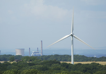 Image showing windturbine with coal electricity powerplants factory