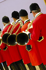 Image showing musicians playing on hunting horn fox parade