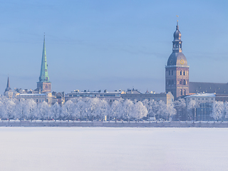 Image showing Winter skyline of Latvian capital Riga Old town