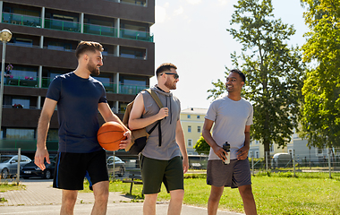 Image showing group of male friends going to play basketball