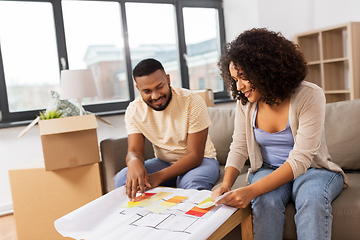 Image showing couple with blueprint and color palettes at home