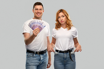 Image showing couple with euro money and empty pockets