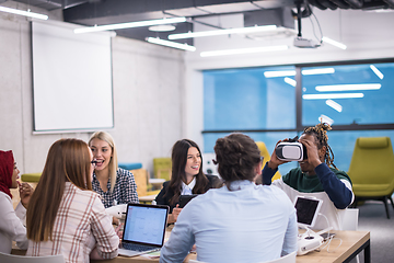 Image showing Young Multiethnic Business team using virtual reality headset