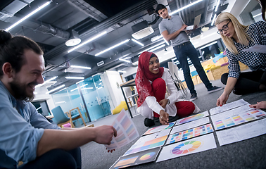 Image showing black muslim woman having meeting with Multiethnic  startup busi