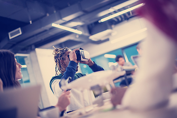 Image showing Young Multiethnic Business team using virtual reality headset