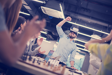 Image showing Young Multiethnic Business team using virtual reality headset