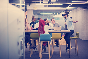 Image showing Young Multiethnic Business team using virtual reality headset