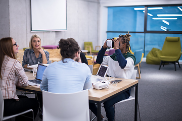 Image showing Young Multiethnic Business team using virtual reality headset