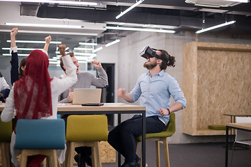 Image showing Young Multiethnic Business team using virtual reality headset