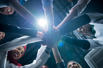 Image showing multiethnic Group of young business people celebrating success