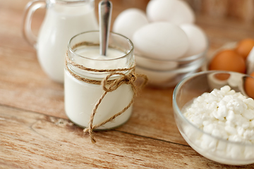 Image showing cottage cheese, yogurt, milk and chicken eggs