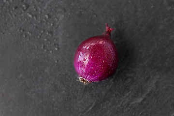 Image showing red onion on wet slate stone background