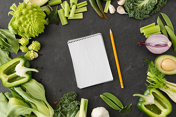 Image showing green vegetables and diary with empty pages