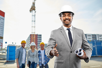 Image showing architect making handshake at construction site