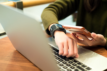 Image showing Woman sync all device with smart watch