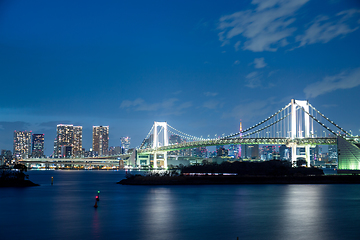 Image showing Tokyo city and rainbow bridge at twilight