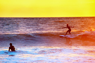 Image showing Colorful Bali surfing scene