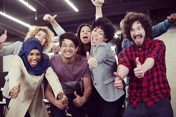 Image showing portrait of young excited multiethnics business team