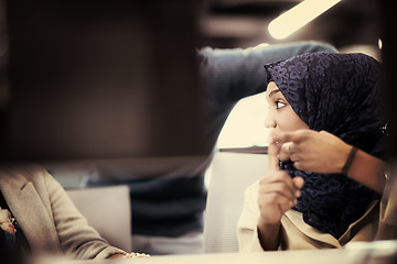 Image showing black muslim female software developer at work