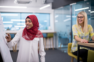 Image showing Muslim businesswoman giving presentations at office