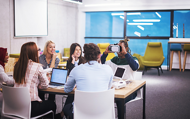 Image showing Young Multiethnic Business team using virtual reality headset